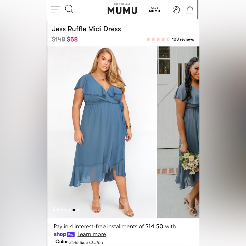 Show Me Your Mumu - Jess Ruffle Midi Dress - Slate Blue Chiffon 3X